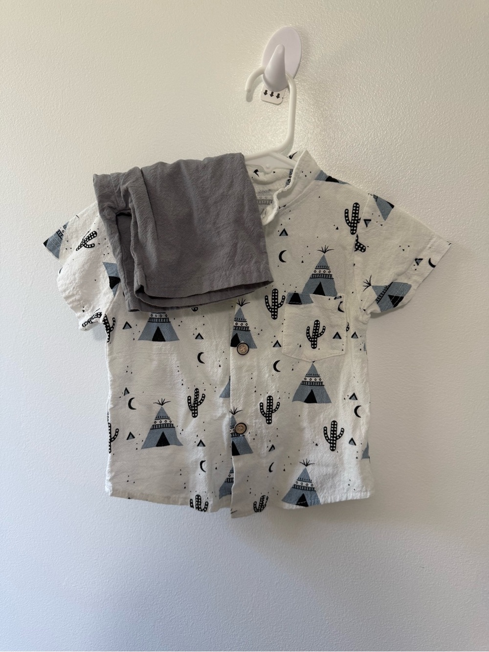 Kids White Polo with Navy Teepee & Cactus Print and Shorts